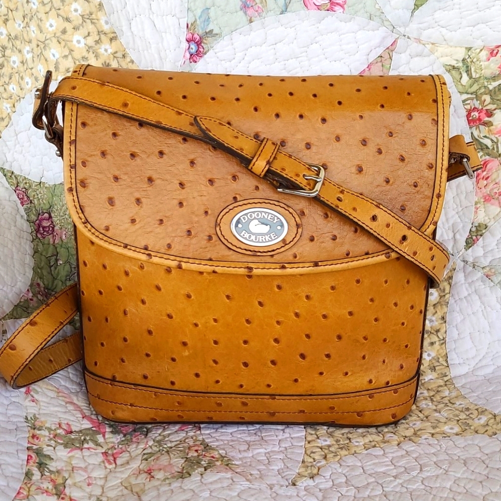 VTG Dooney & Bourke Ostrich Large Flap Bag